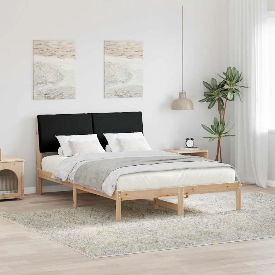 Cadre de lit Marron et noir 150 x 200 cm Bois massif en pin