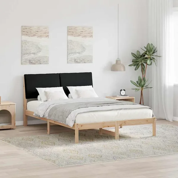 Cadre de lit Marron et noir 150 x 200 cm Bois massif en pin