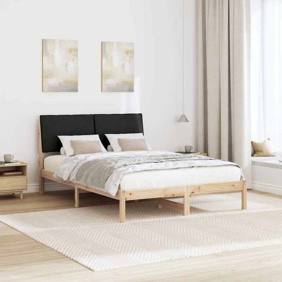 Cadre de lit Marron et noir 150 x 200 cm Bois massif en pin - 4