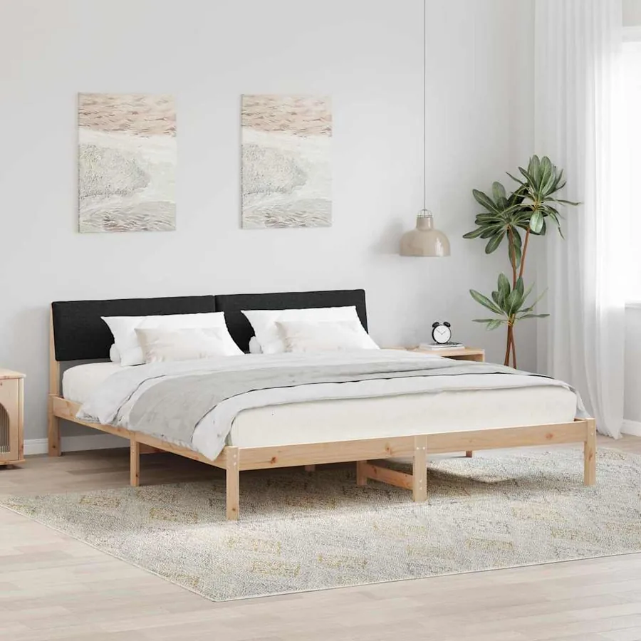 Cadre de lit Marron et noir 180 x 200 cm Bois massif en pin