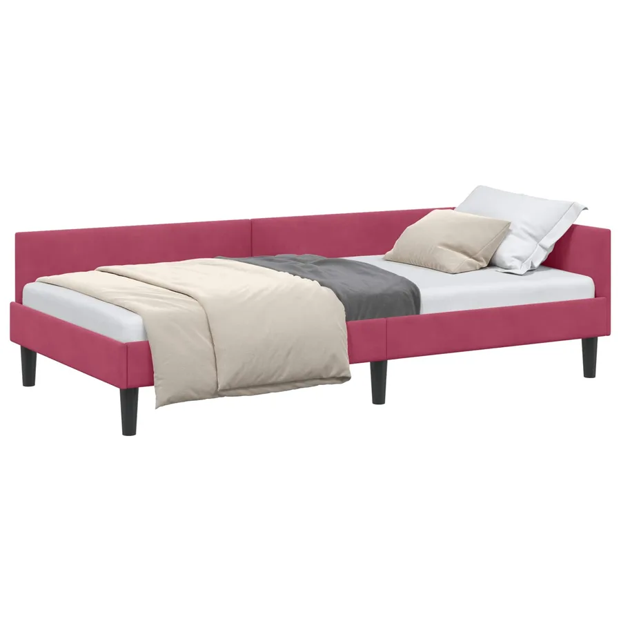Cadre de lit d'angle Bordeaux 90 cm x 190 cm Velours - 2