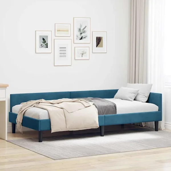 Cadre de lit d'angle Bleu 90 cm x 190 cm Velours