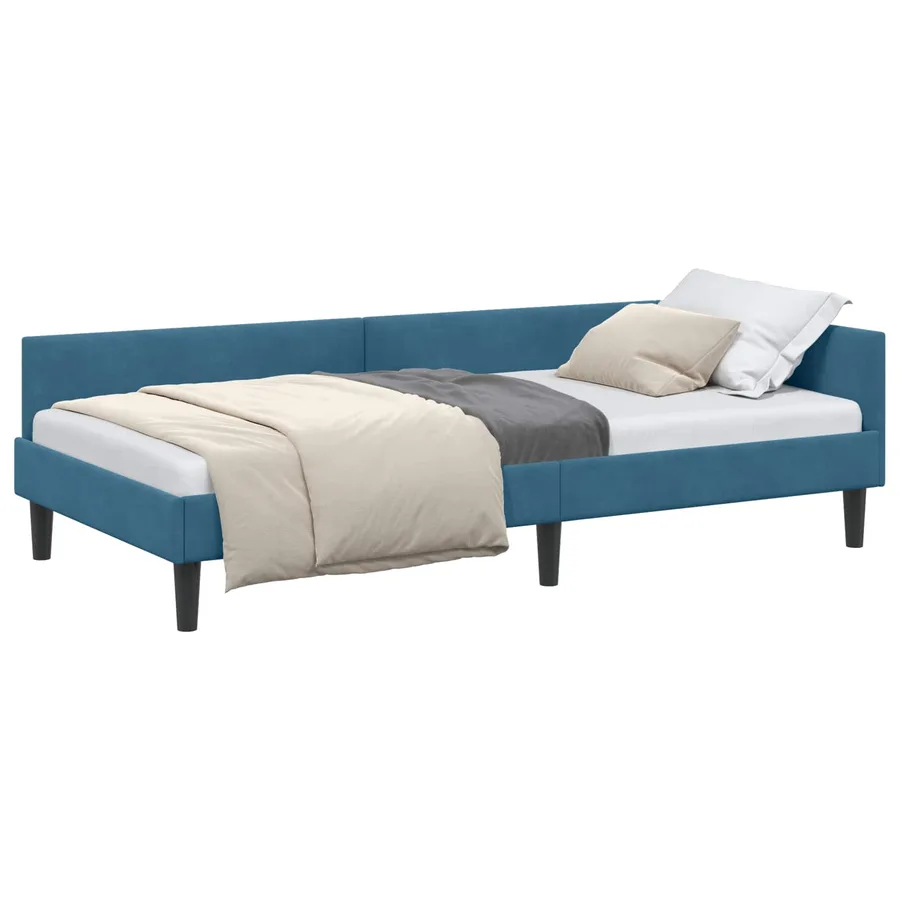 Cadre de lit d'angle Bleu 90 cm x 190 cm Velours - 2