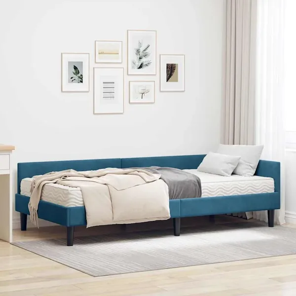 Cadre de lit d'angle avec matelas Autre 2 pcs Bleu Velours