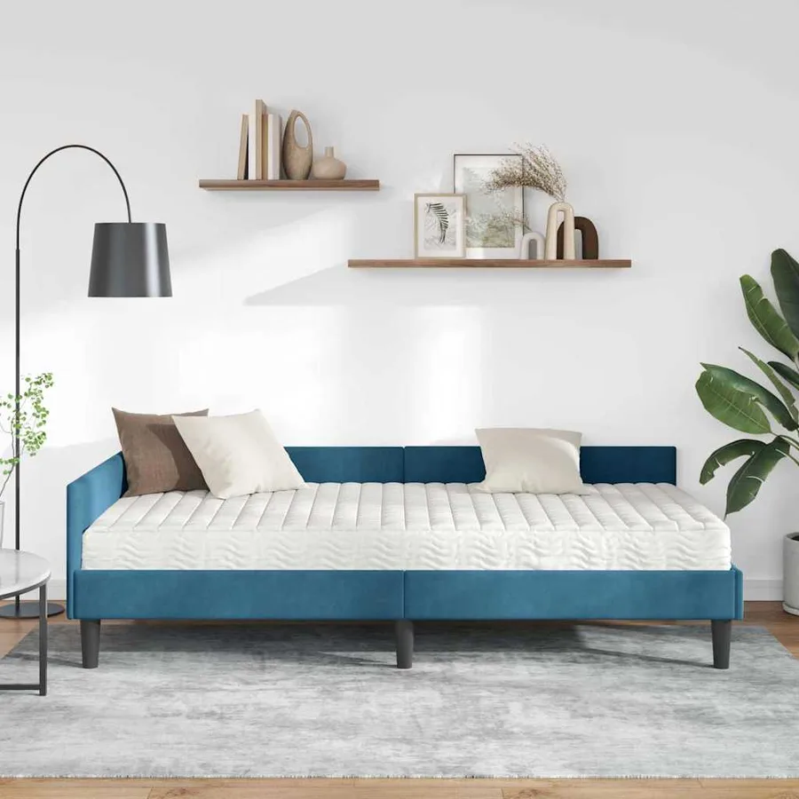 Cadre de lit d'angle avec matelas Autre 2 pcs Bleu Velours - 3