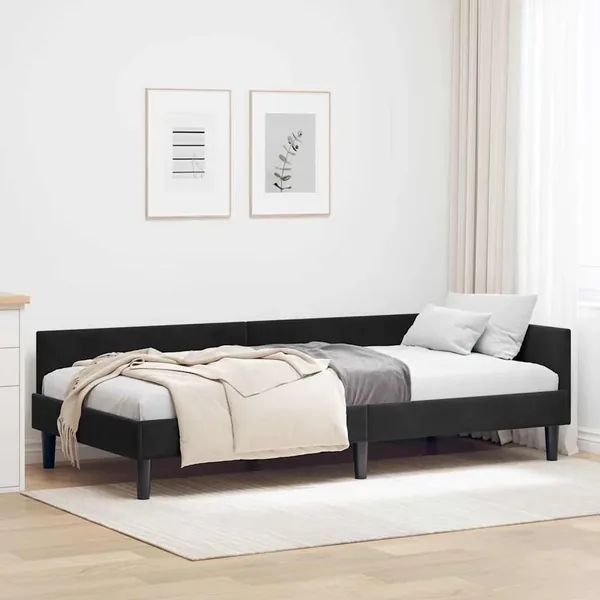 Cadre de lit d'angle Noir 100 cm x 200 cm Velours