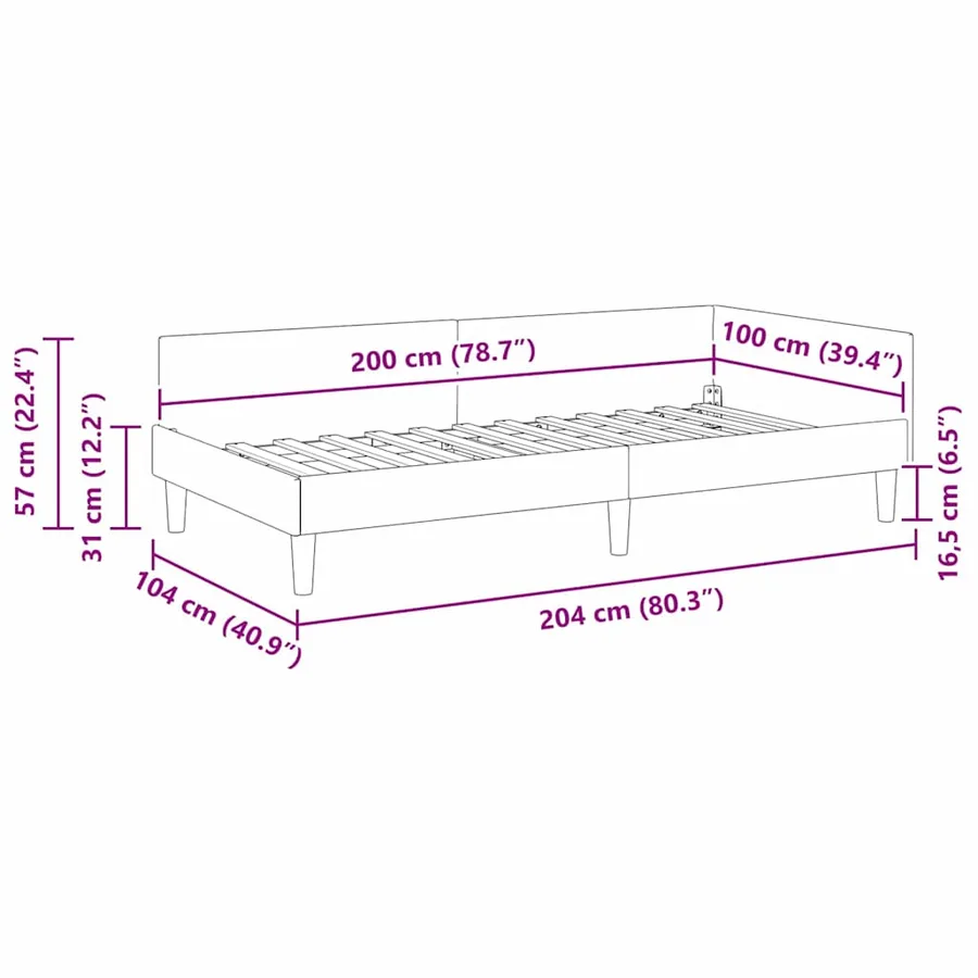 Cadre de lit d'angle Noir 100 cm x 200 cm Velours - 11