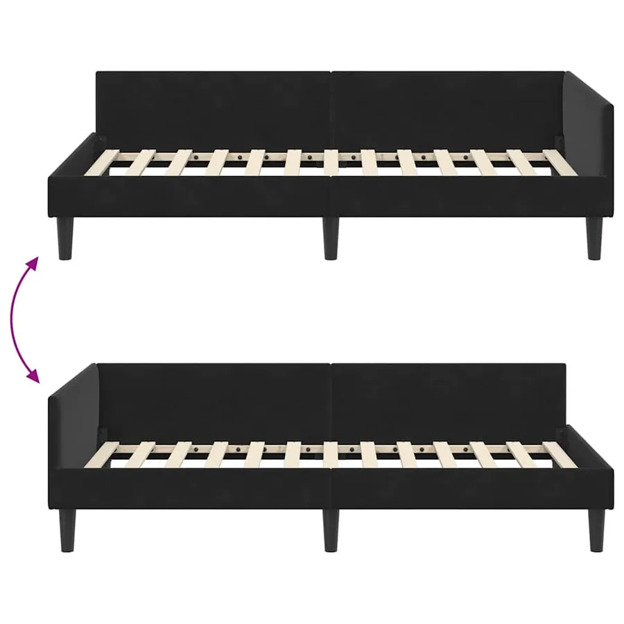 Cadre de lit d'angle Noir 100 cm x 200 cm Velours - 9