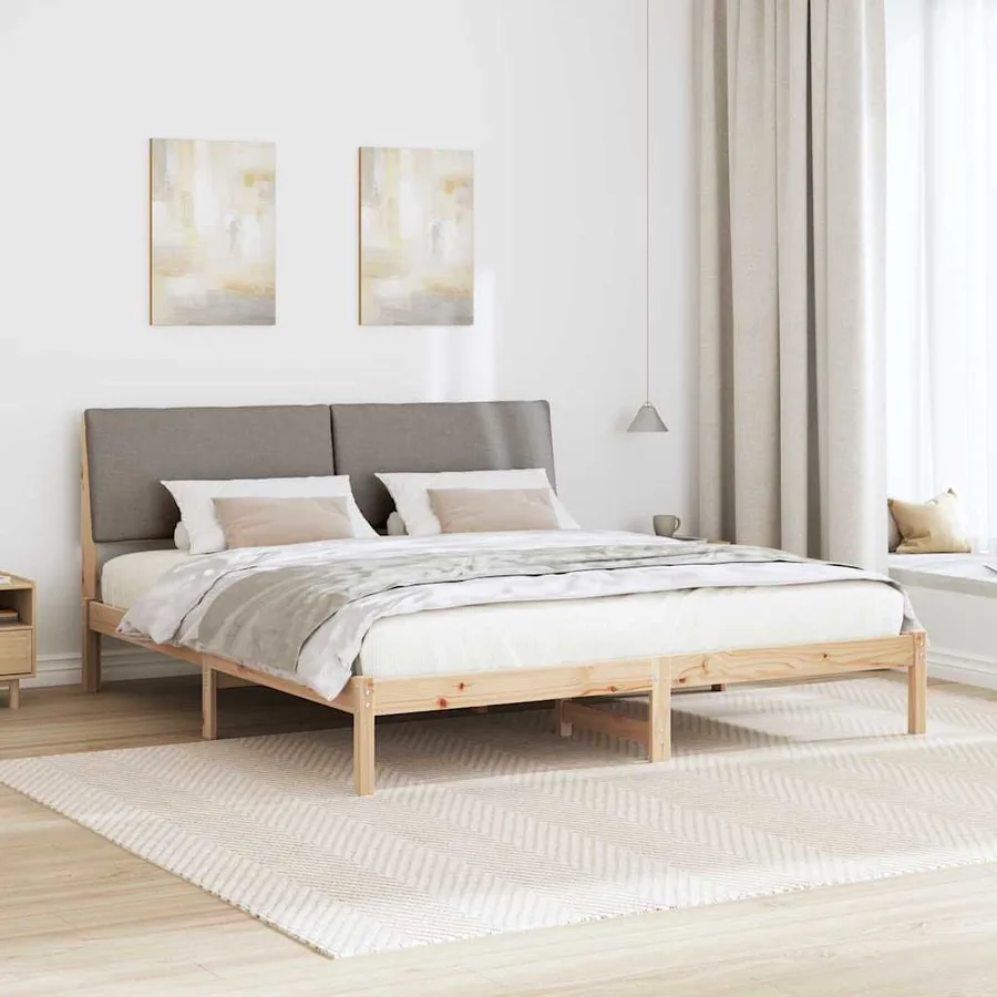 Cadre de lit Marron et taupe 200 x 200 cm Bois massif en pin - 4
