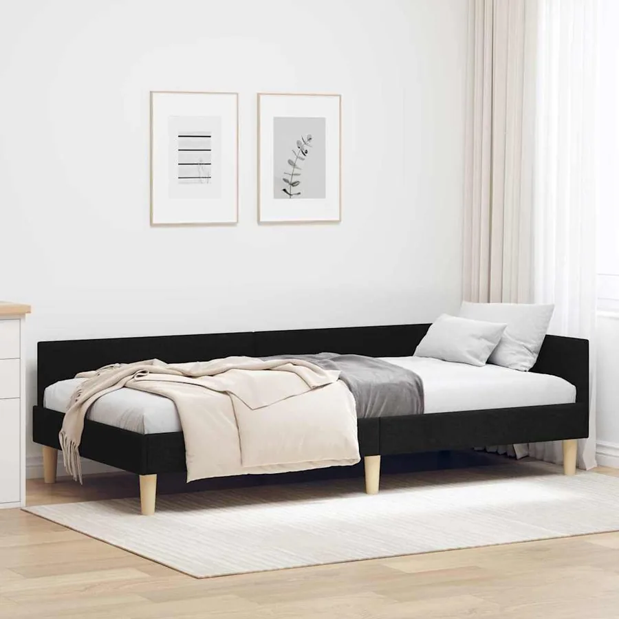 Cadre de lit d'angle Noir 80 x 200 cm tissu