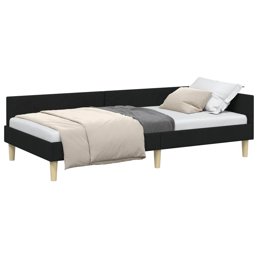 Cadre de lit d'angle Noir 80 x 200 cm tissu - 2