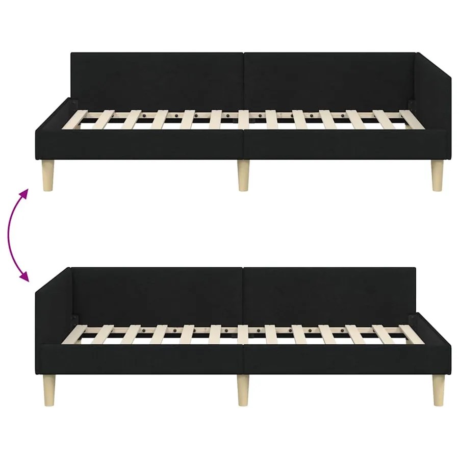 Cadre de lit d'angle Noir 80 x 200 cm tissu - 9