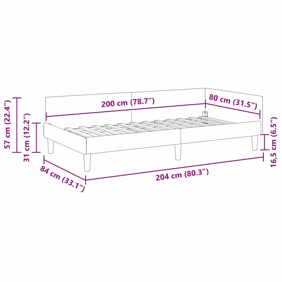 Cadre de lit d'angle Crème 80 cm x 200 cm Velours - 11
