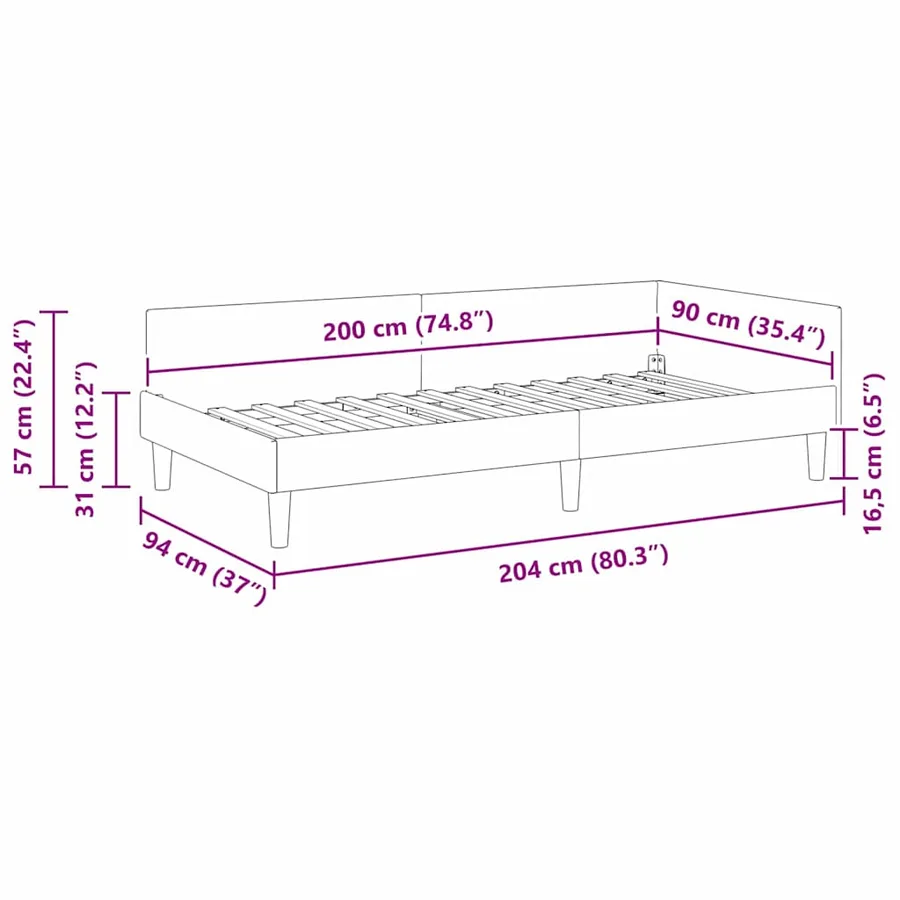 Cadre de lit d'angle Rose 90 cm x 200 cm Velours - 11