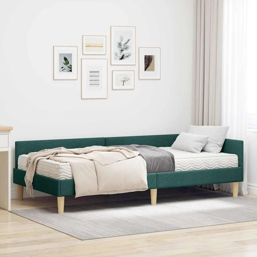 Cadre de lit d'angle avec matelas avec matelas 2 pcs Vert tissu