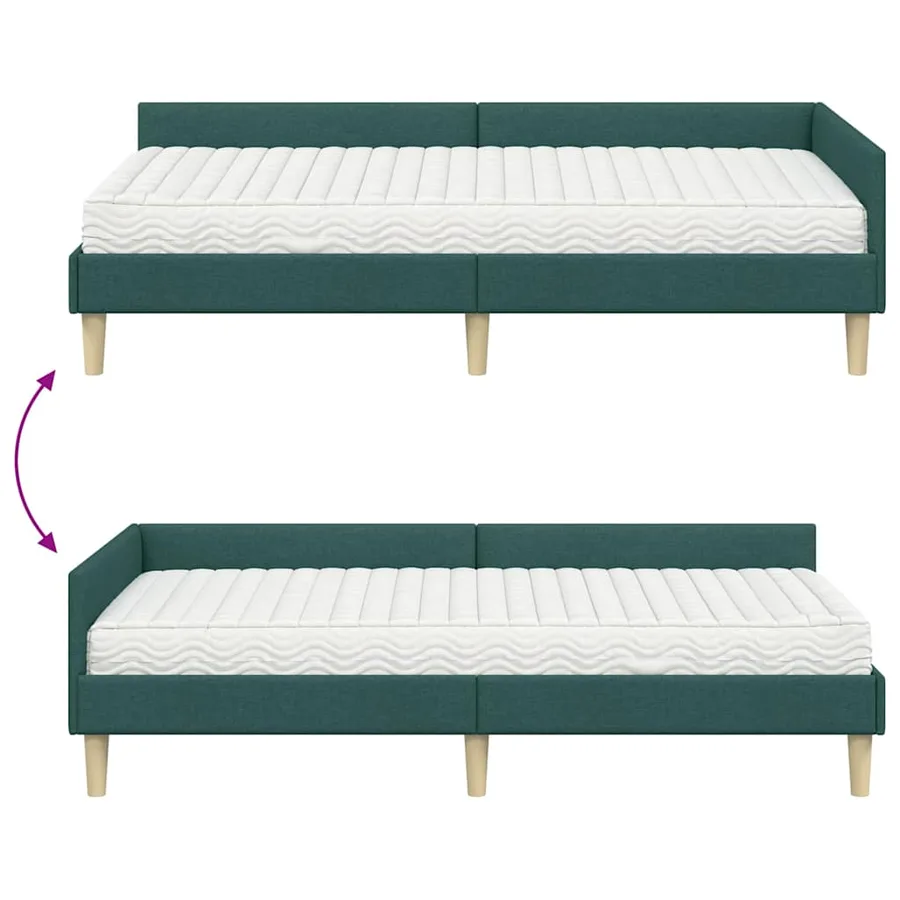 Cadre de lit d'angle avec matelas avec matelas 2 pcs Vert tissu - 12