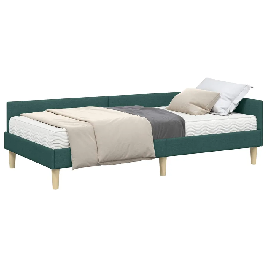 Cadre de lit d'angle avec matelas avec matelas 2 pcs Vert tissu - 2