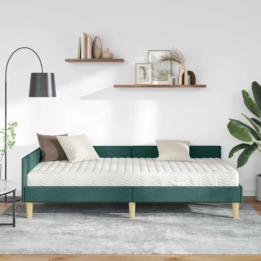 Cadre de lit d'angle avec matelas avec matelas 2 pcs Vert tissu - 3