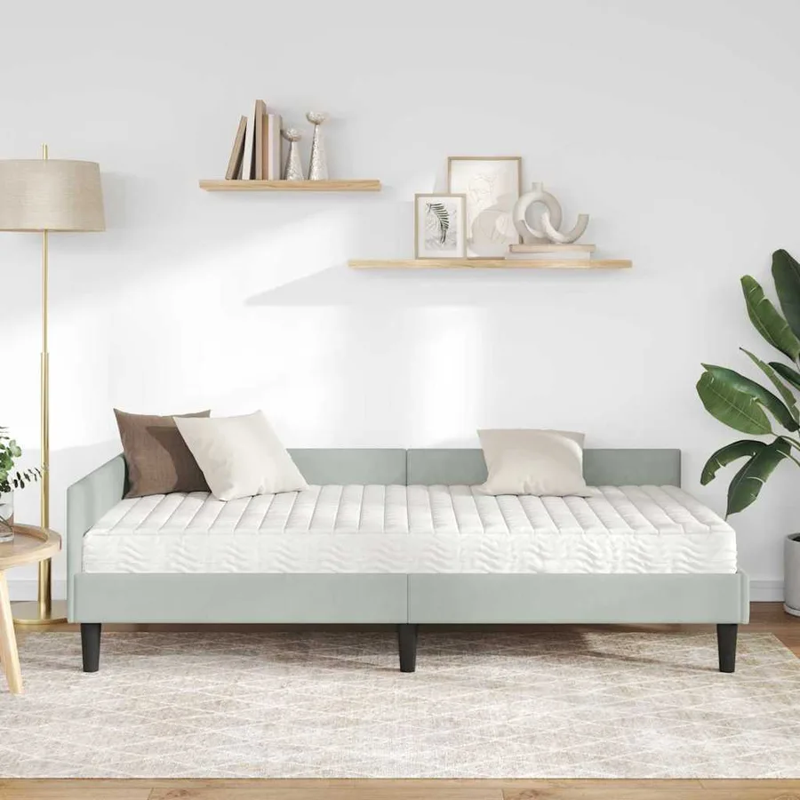 Cadre de lit d'angle avec matelas 2 pcs Gris clair Velours - 3