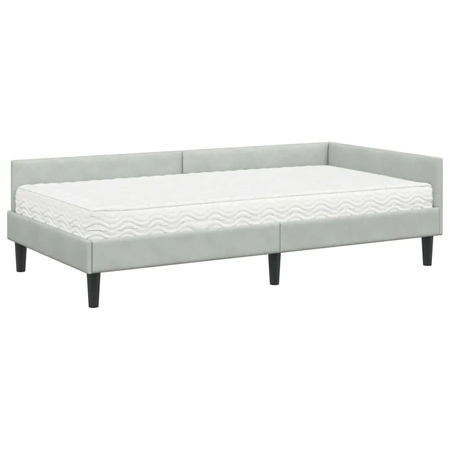 Cadre de lit d'angle avec matelas 2 pcs Gris clair Velours - 4