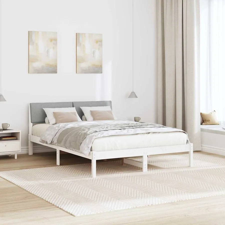 Cadre de lit avec tête de lit Blanc et gris clair 140 x 190 cm - 4