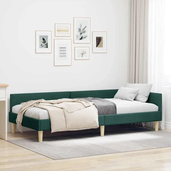 Cadre de lit d'angle Vert foncé 100 x 200 cm tissu