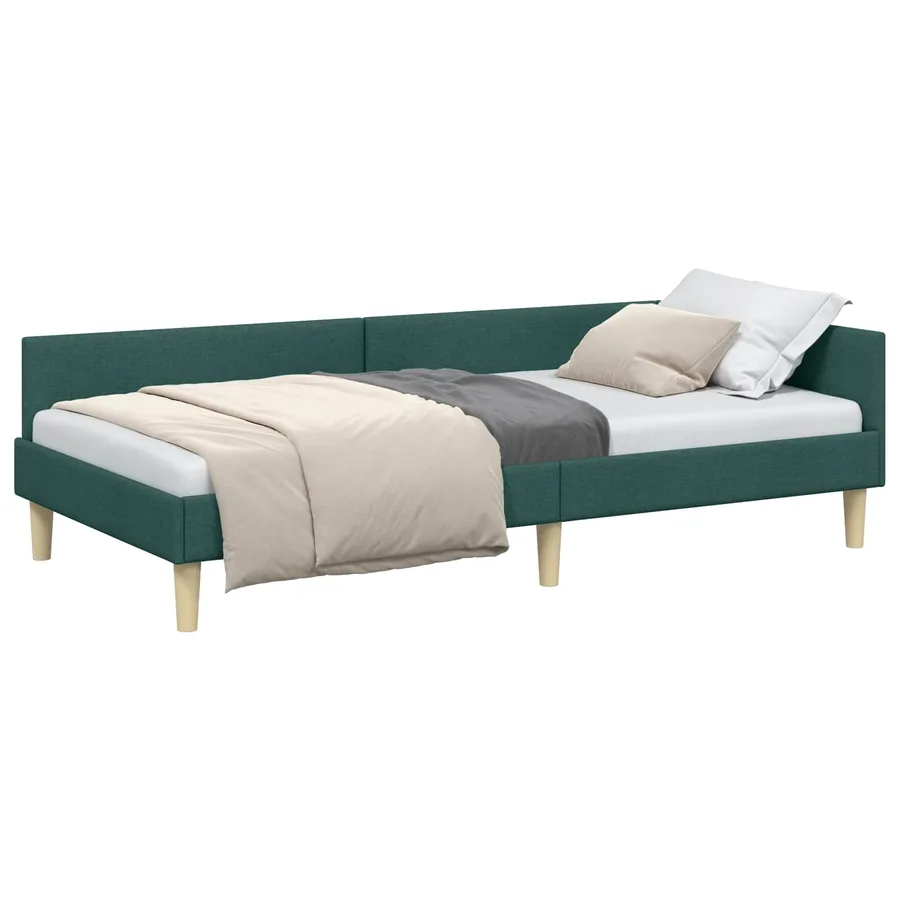 Cadre de lit d'angle Vert foncé 100 x 200 cm tissu - 2