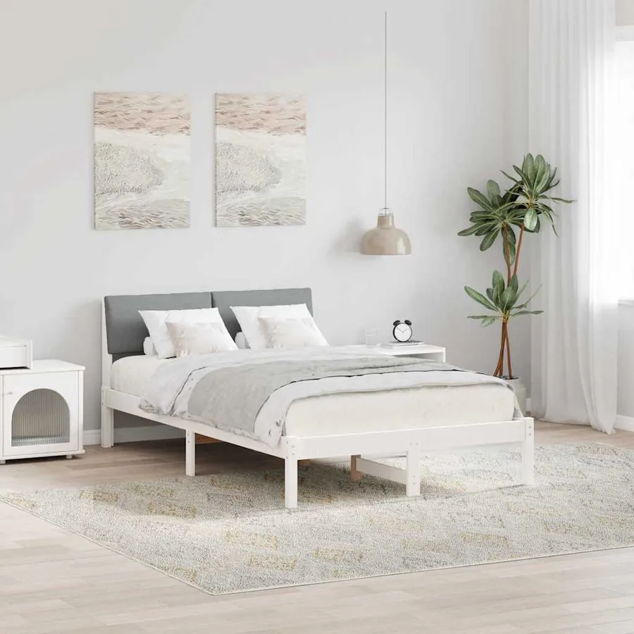 Cadre de lit avec tête de lit Blanc et gris clair 120 x 200 cm