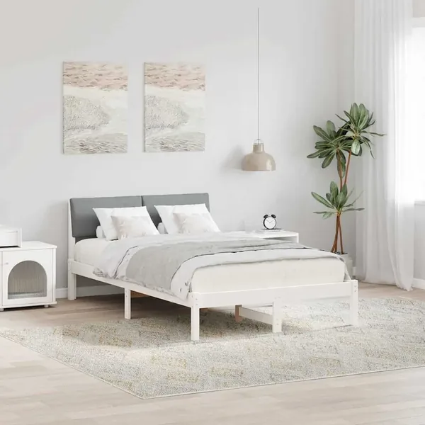 Cadre de lit avec tête de lit Blanc et gris clair 120 x 200 cm