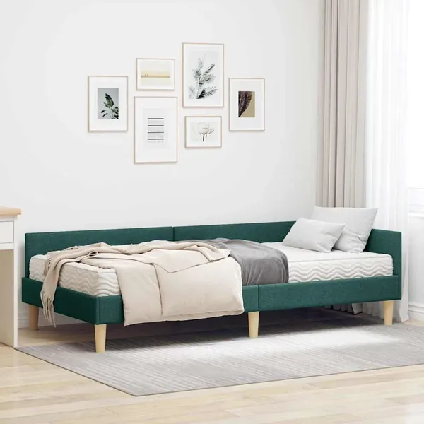 Cadre de lit d'angle avec matelas avec matelas 2 pcs Vert tissu