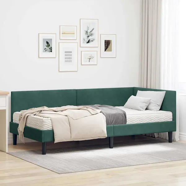 Cadre de lit d'angle avec matelas Autre 2 pcs Vert Velours