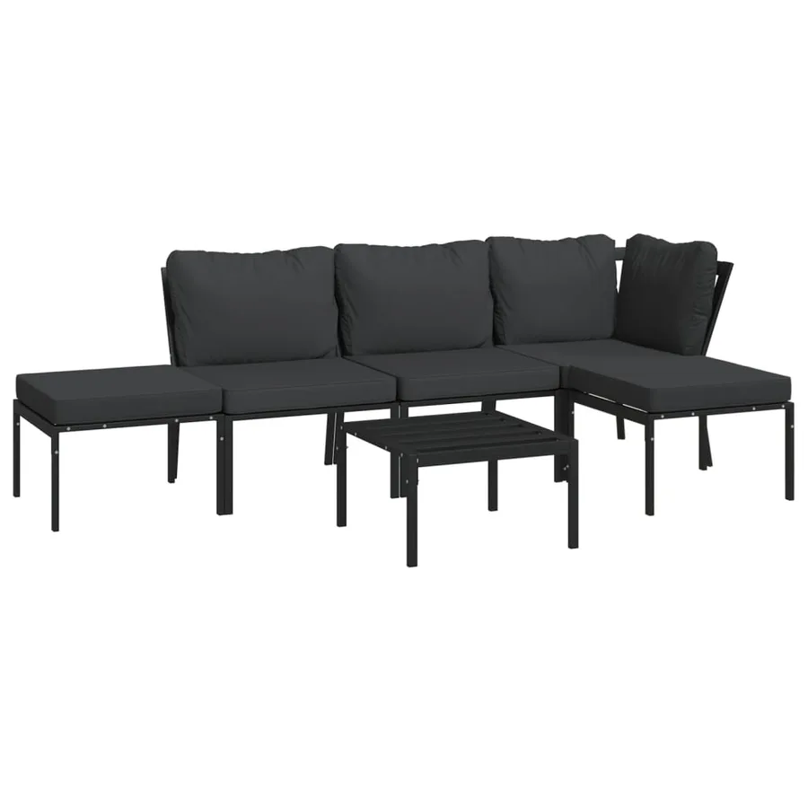 Salon de jardin 6 pcs avec coussins gris acier - 3