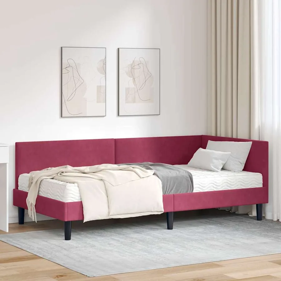Cadre de lit d'angle avec matelas Autre 2 pcs Vert Velours