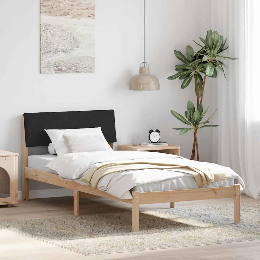 Cadre de lit Marron et noir 90 x 190 cm Bois massif en pin