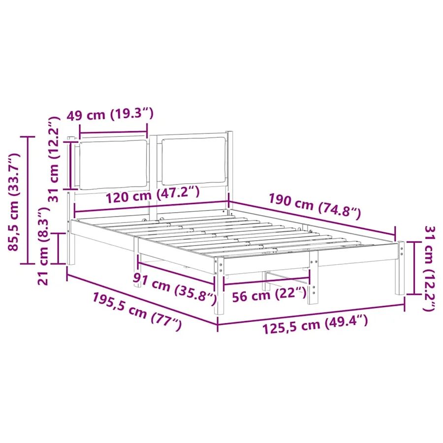 Cadre de lit Gris clair 120 x 190 cm Pin massif - 11