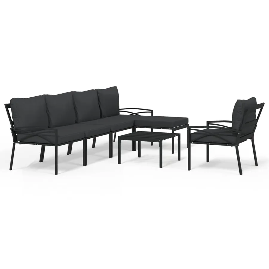 Salon de jardin 7 pcs avec coussins gris bambou acier - 2