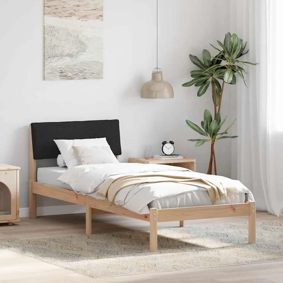 Cadre de lit Marron et noir 75 x 190 cm Bois massif en pin