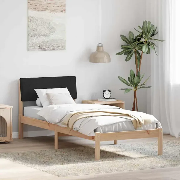 Cadre de lit Marron et noir 75 x 190 cm Bois massif en pin