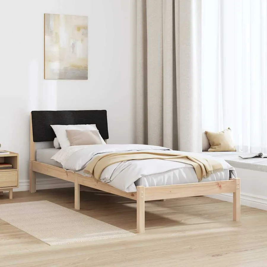 Cadre de lit Marron et noir 75 x 190 cm Bois massif en pin - 4