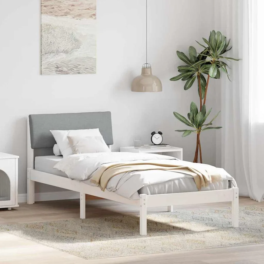Cadre de lit Blanc et gris clair 75 x 190 cm Bois massif en pin