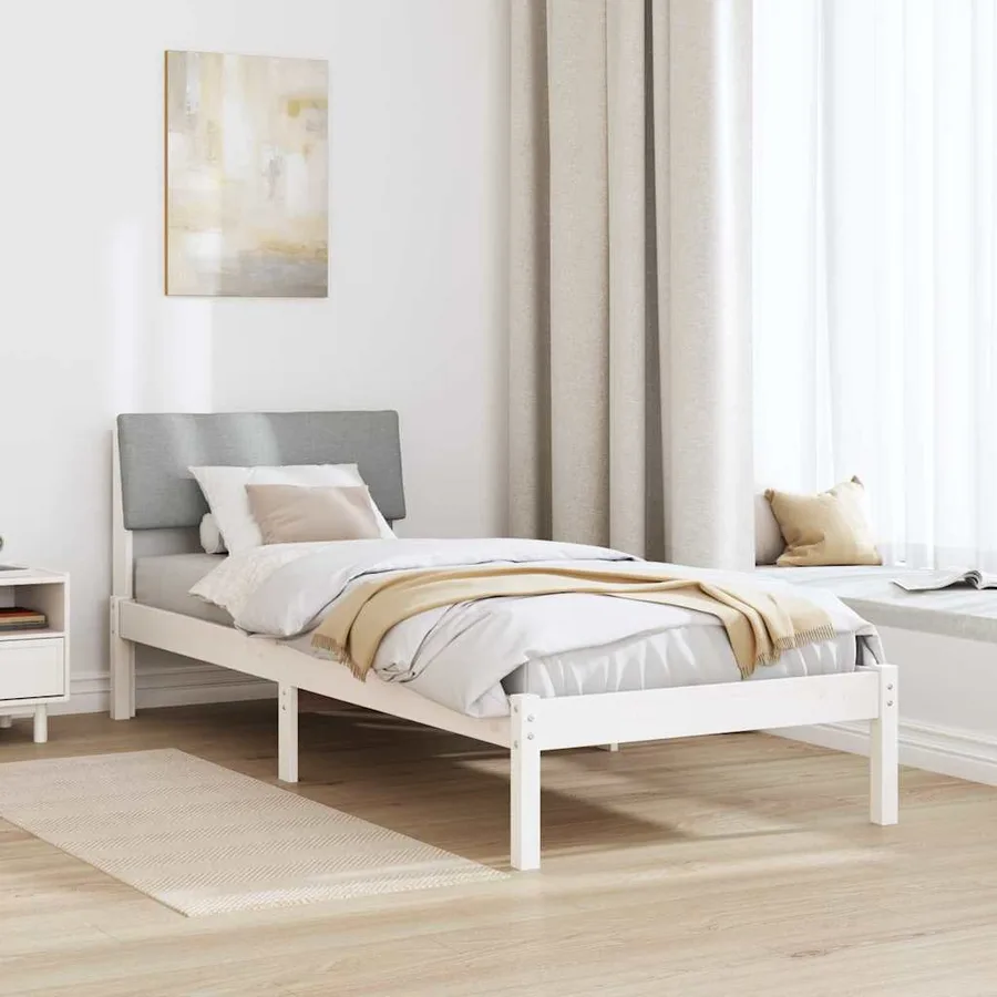 Cadre de lit Blanc et gris clair 75 x 190 cm Bois massif en pin - 4