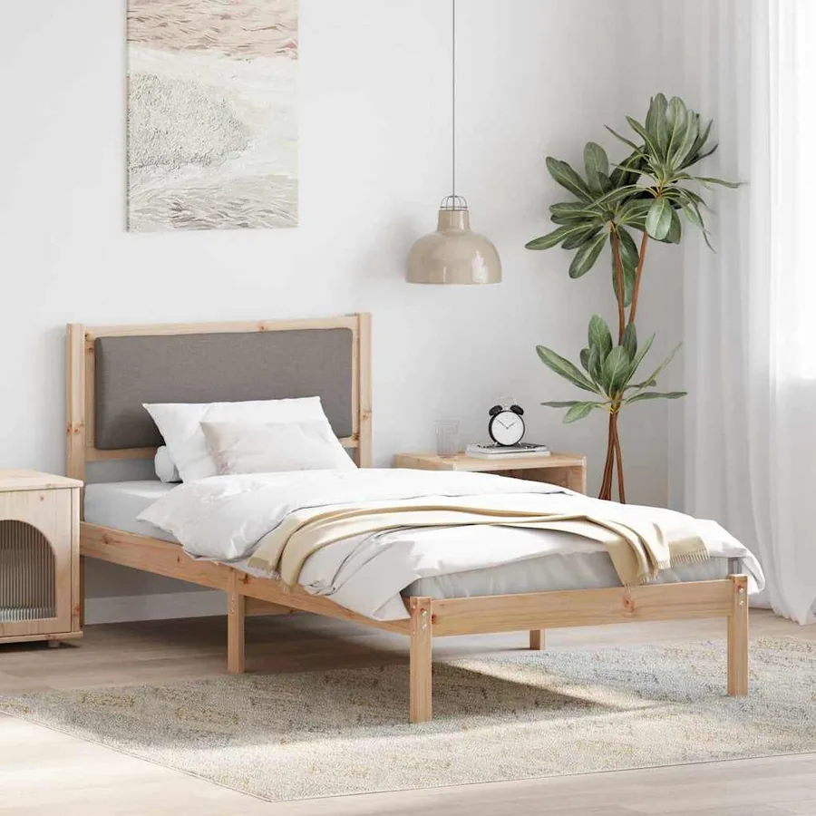 Cadre de lit avec tête de lit Taupe 90 x 190 cm Pin massif