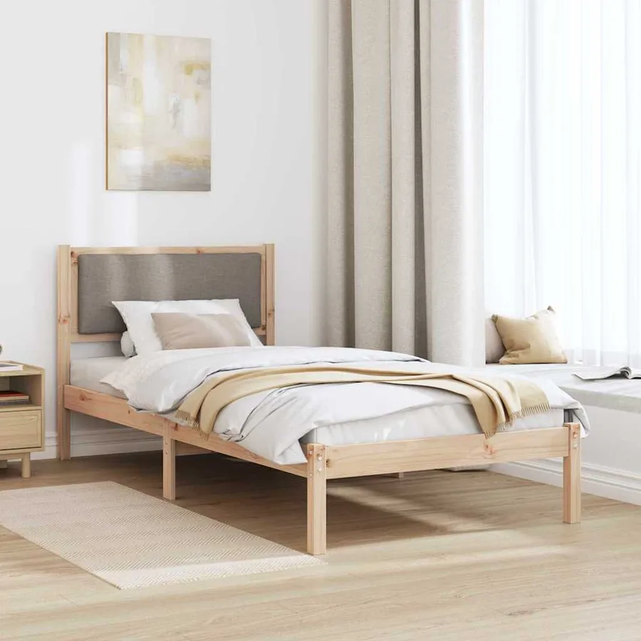 Cadre de lit avec tête de lit Taupe 90 x 190 cm Pin massif - 4
