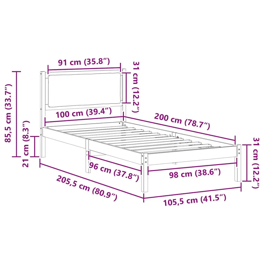 Cadre de lit Gris clair 100 x 200 cm Pin massif - 11