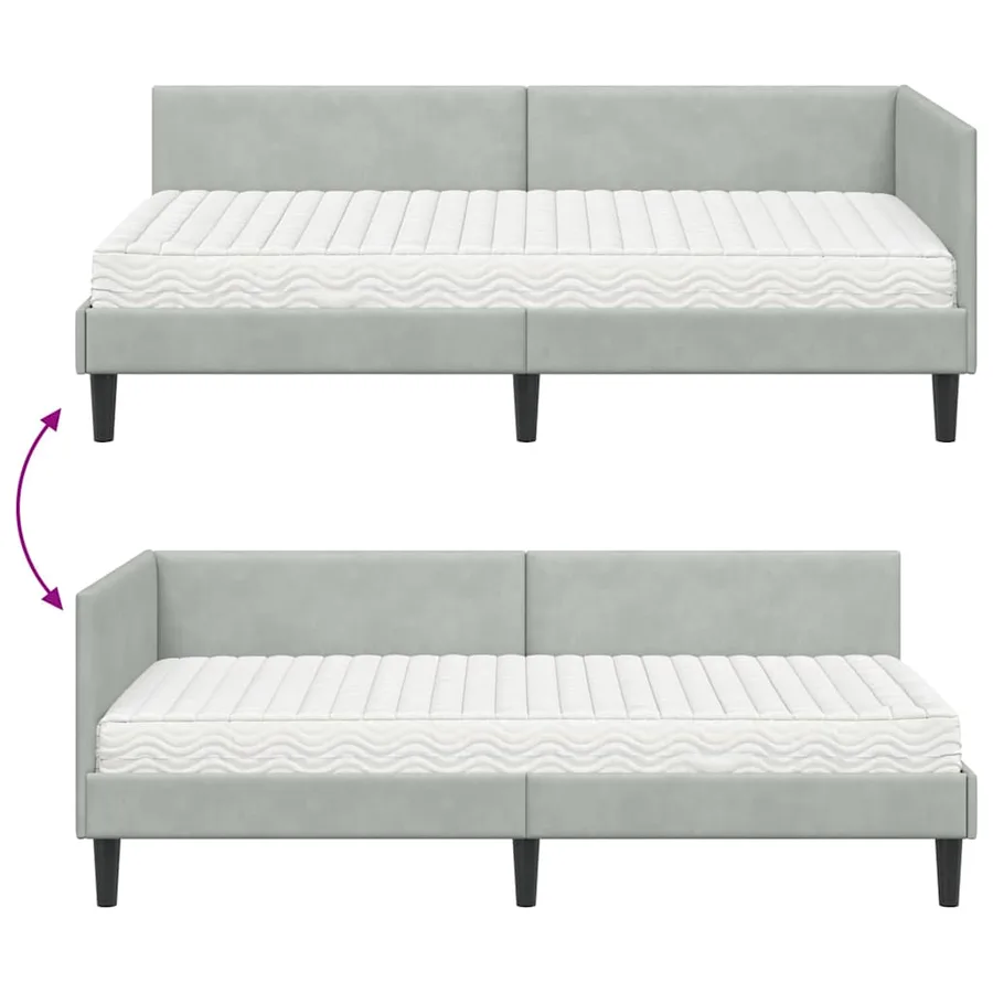 Cadre de lit d'angle avec matelas 2 pcs Gris clair Velours - 11
