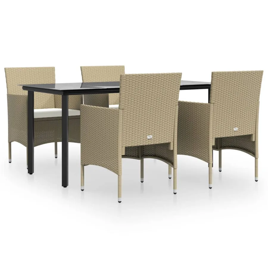Ensemble à manger de jardin coussins 5 pcs Beige/noir - 2