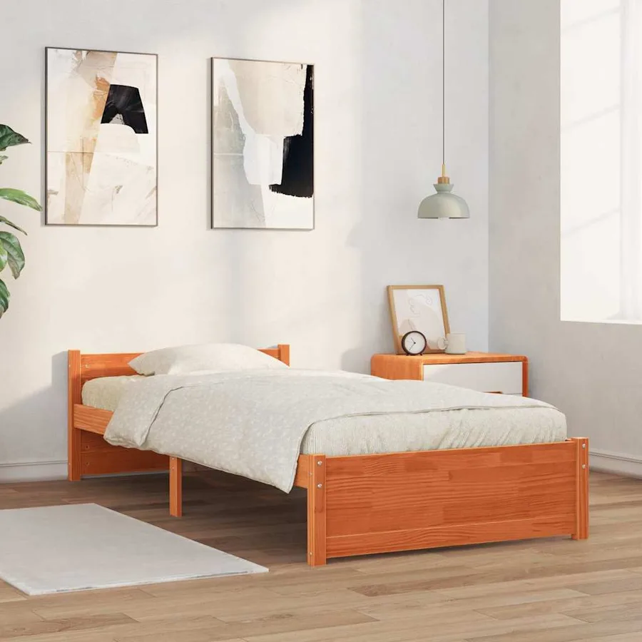 Cadre de lit Brun cire 195,5 x 95,5 x 51 cm Pin massif - 3