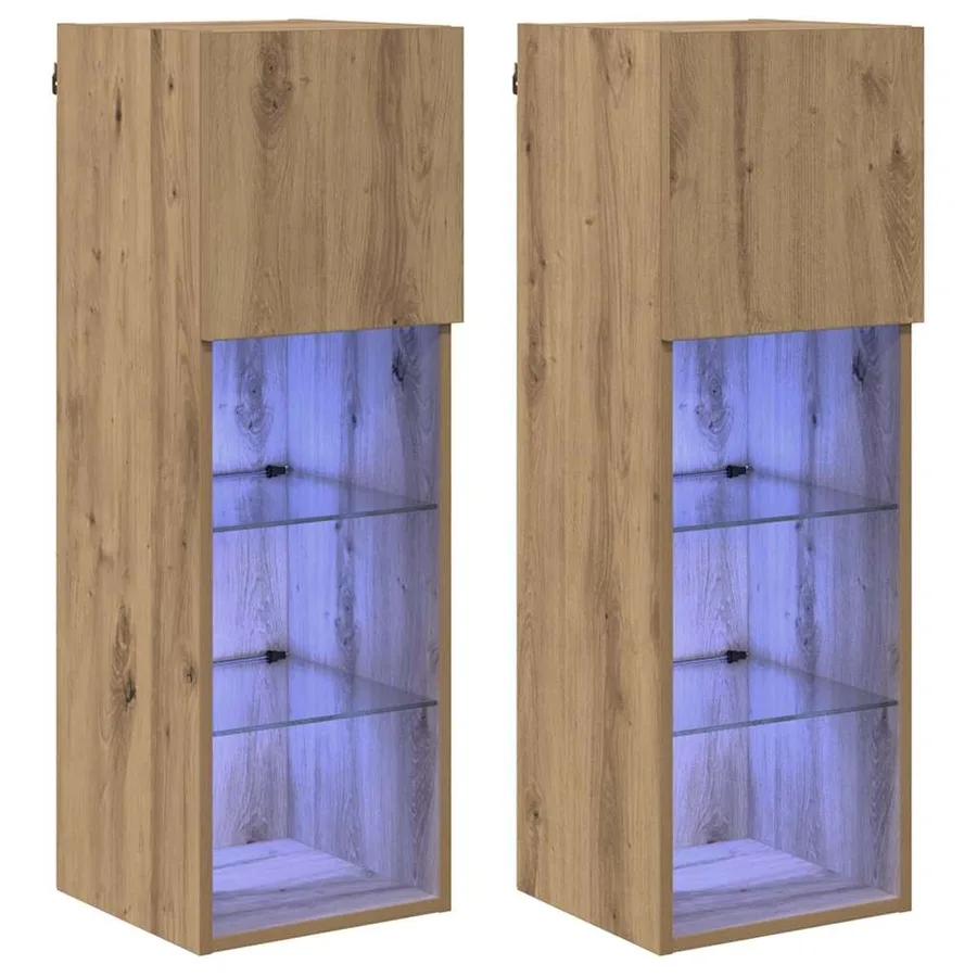 Meubles TV muraux 2 pcs Chêne artisanal Bois d'ingénierie - 2