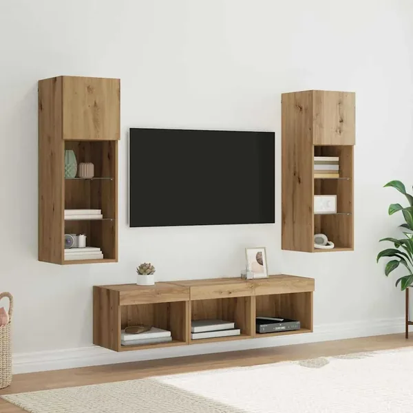 Meubles TV muraux 5 pcs Chêne noir Bois d'ingénierie