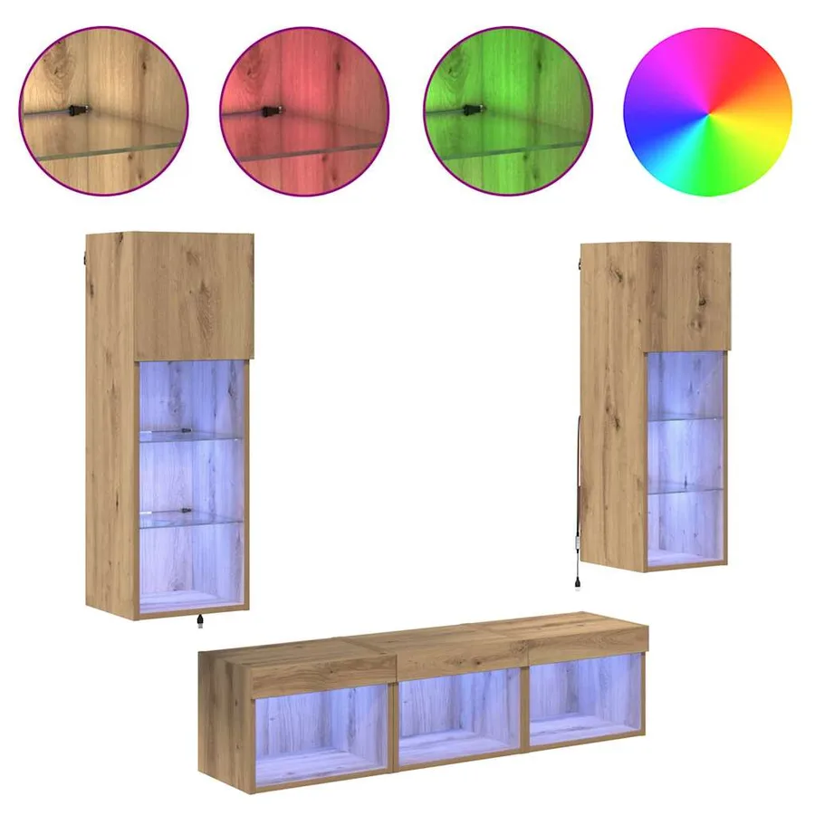 Meubles TV muraux 5 pcs Chêne noir Bois d'ingénierie - 4